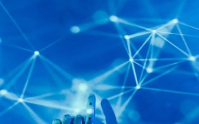 robot s hand on a blue background